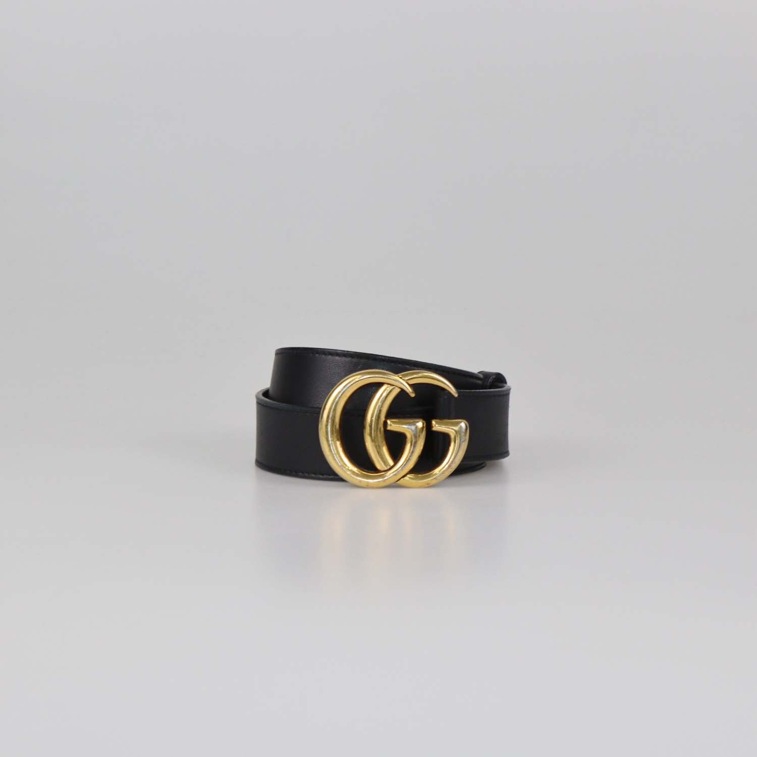 Gucci Black Leather GG Marmont Slim Belt