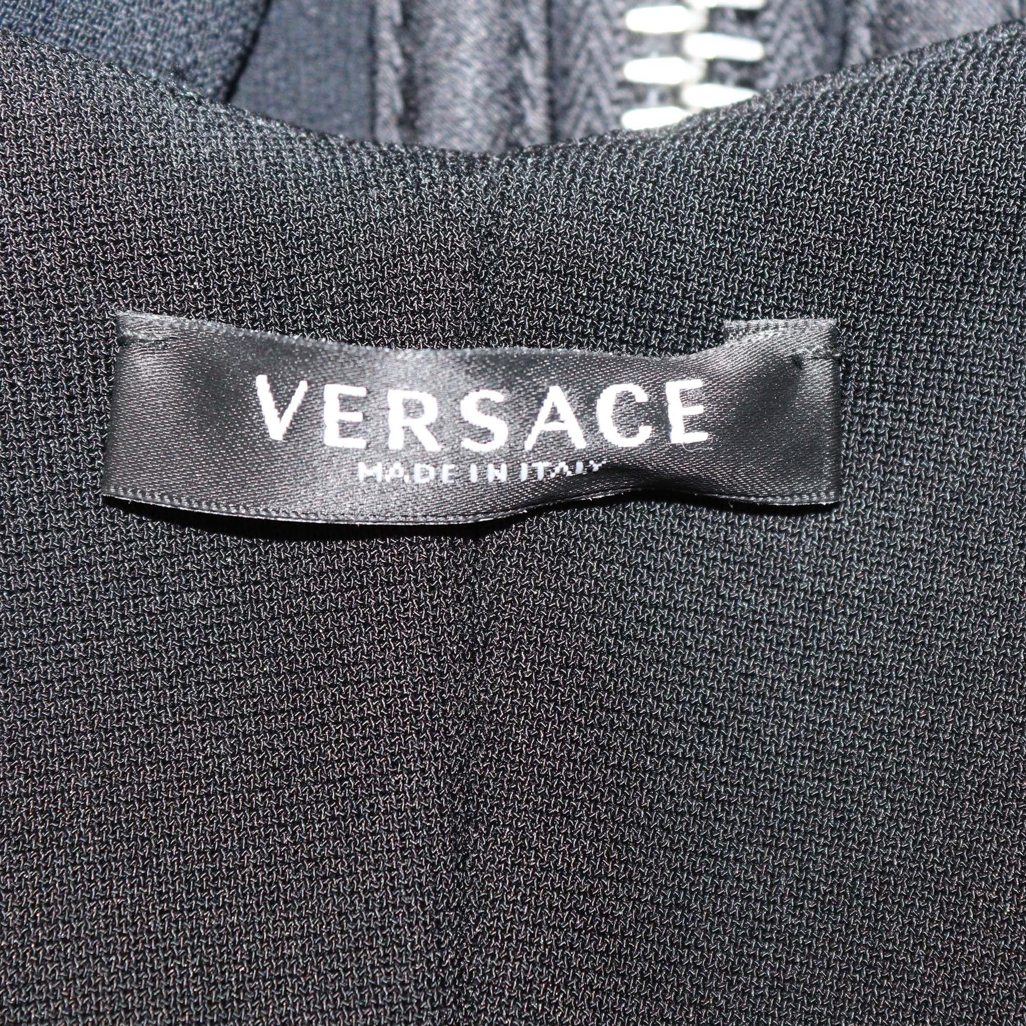 Versace Black Acetate Crepe Medusa Front Zip Bustier Top