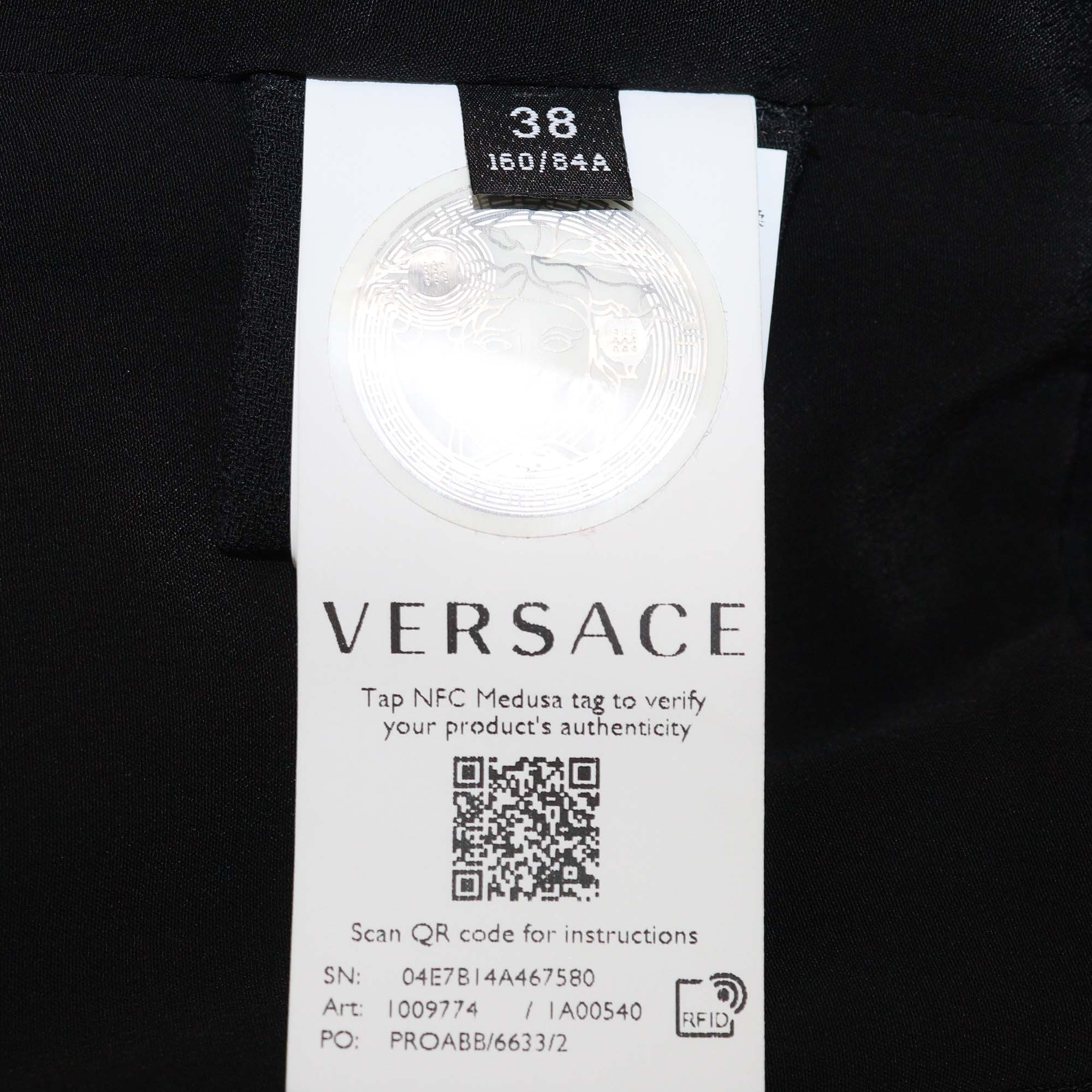 Versace Black Acetate Crepe Medusa Front Zip Bustier Top