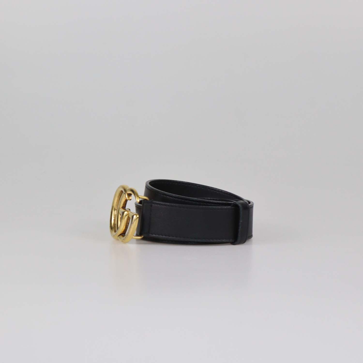 Gucci Black Leather GG Marmont Slim Belt