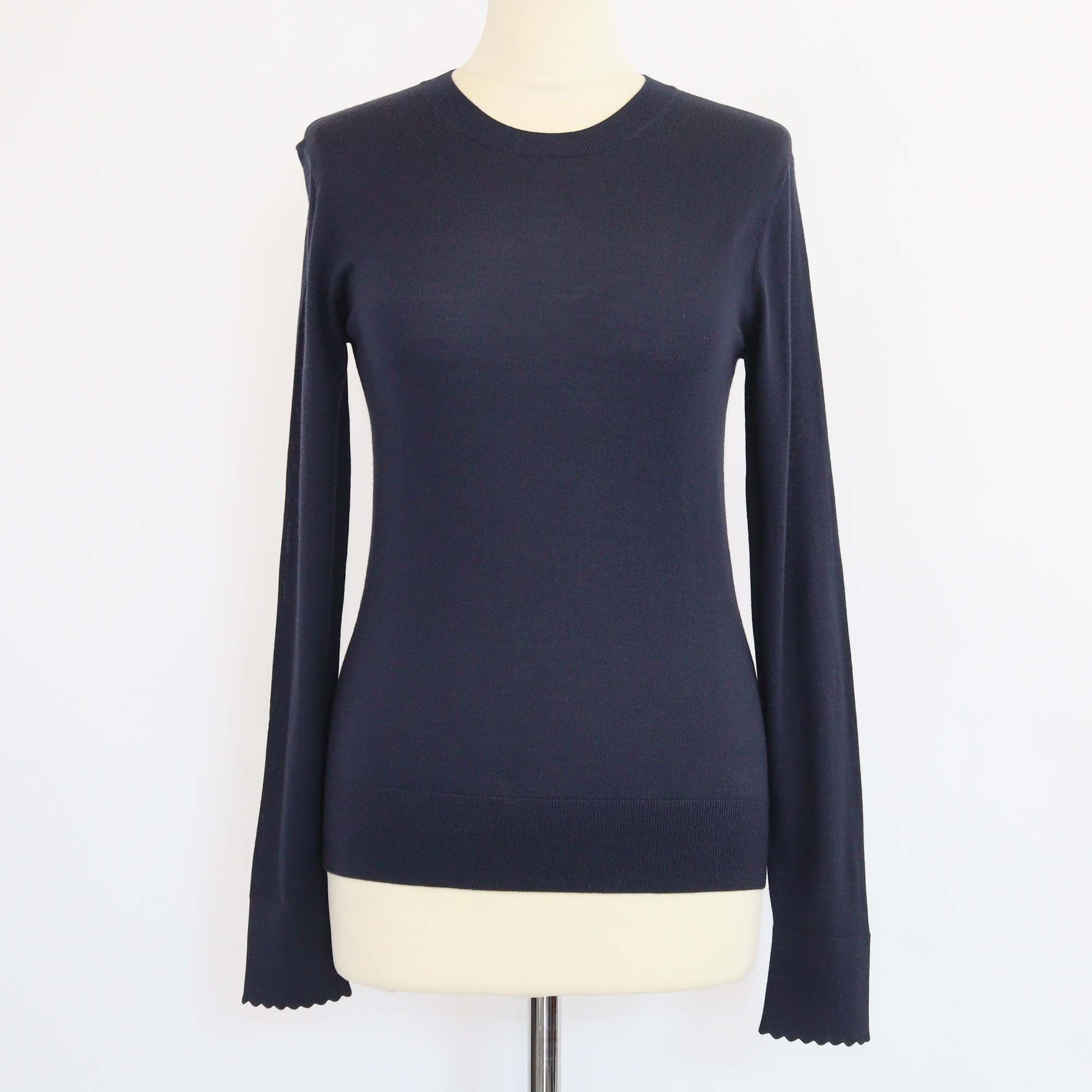 Chloe Navy Blue Wool Knitted Long Sleeve Shirt