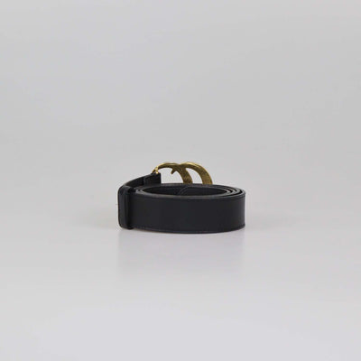 Gucci Black Leather GG Marmont Slim Belt