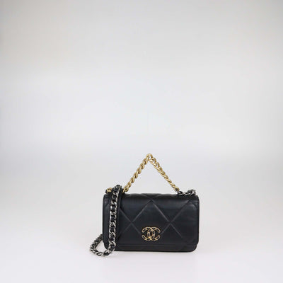 Chanel Black Quilted Leather 19 Wallet on Chain Bag