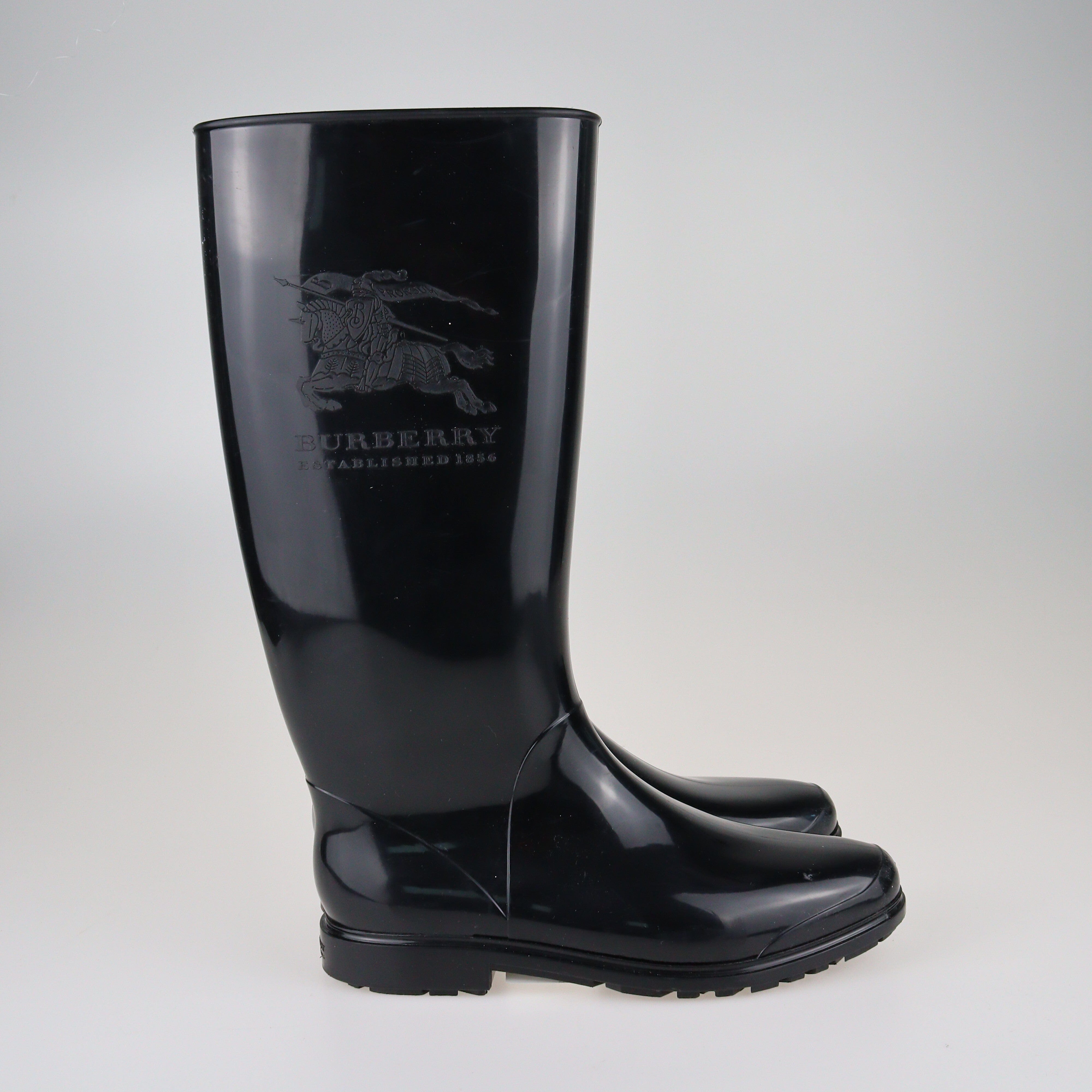 Black Equestrian Knight Rain Boots Shoes Burberry 