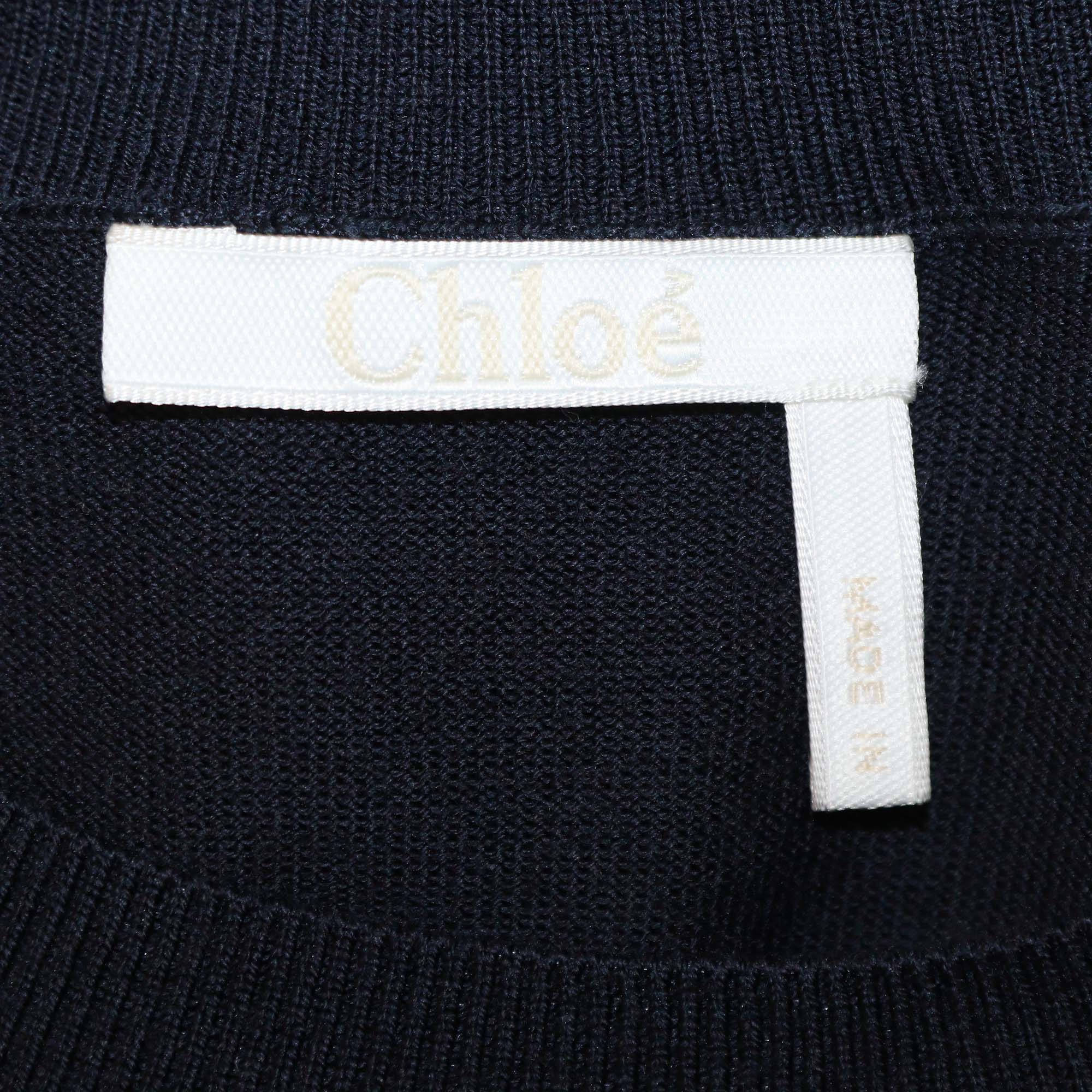 Chloe Navy Blue Wool Knitted Long Sleeve Shirt