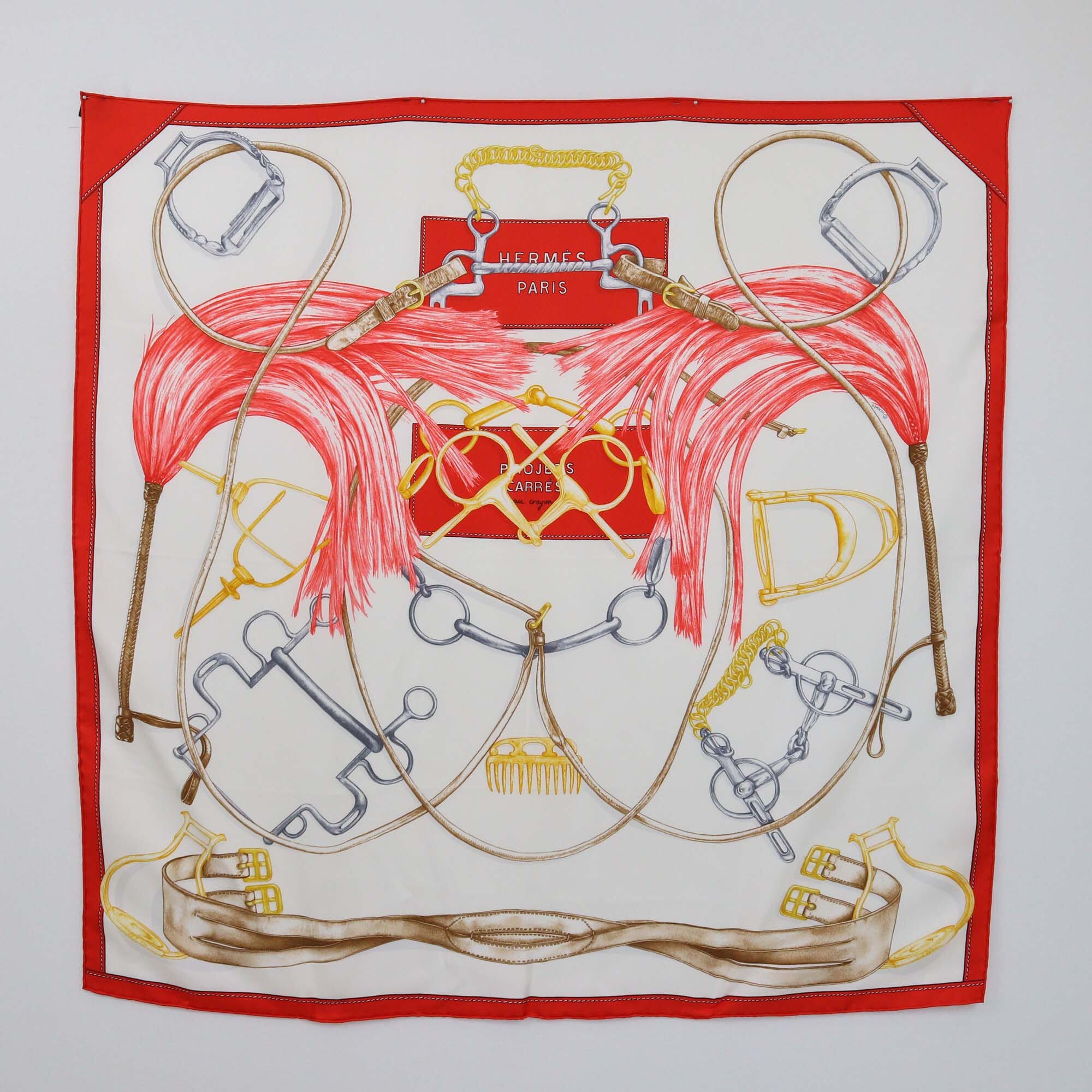 Hermes Rouge/Bianco Projects Carres Au Crayon Scarf Womens Hermes 