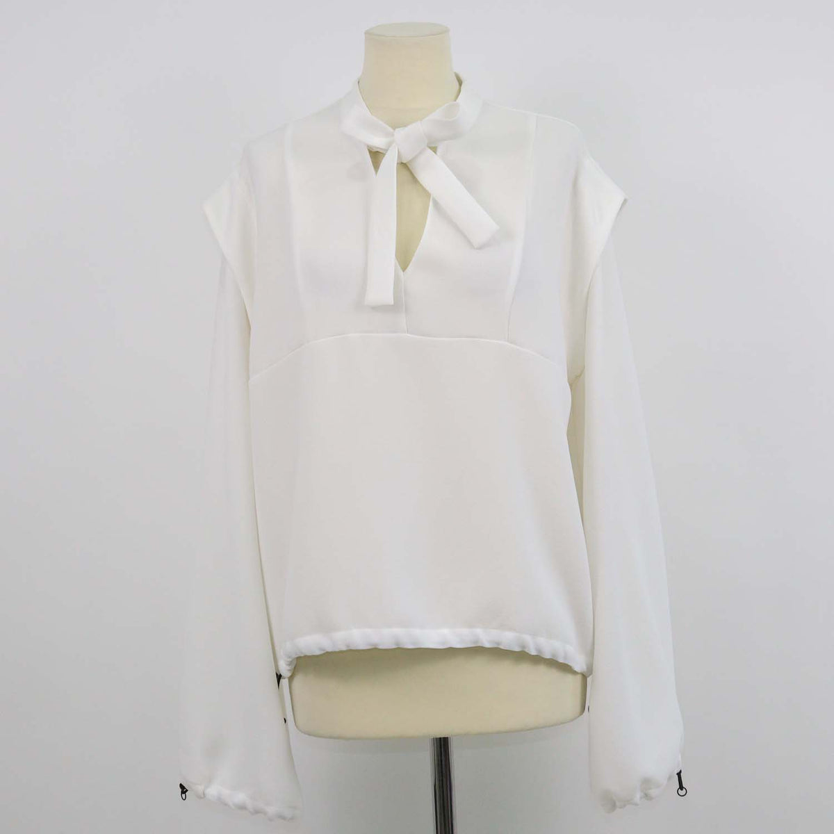 Eudon Choi White Polyester Tie Collar Longsleeve Top