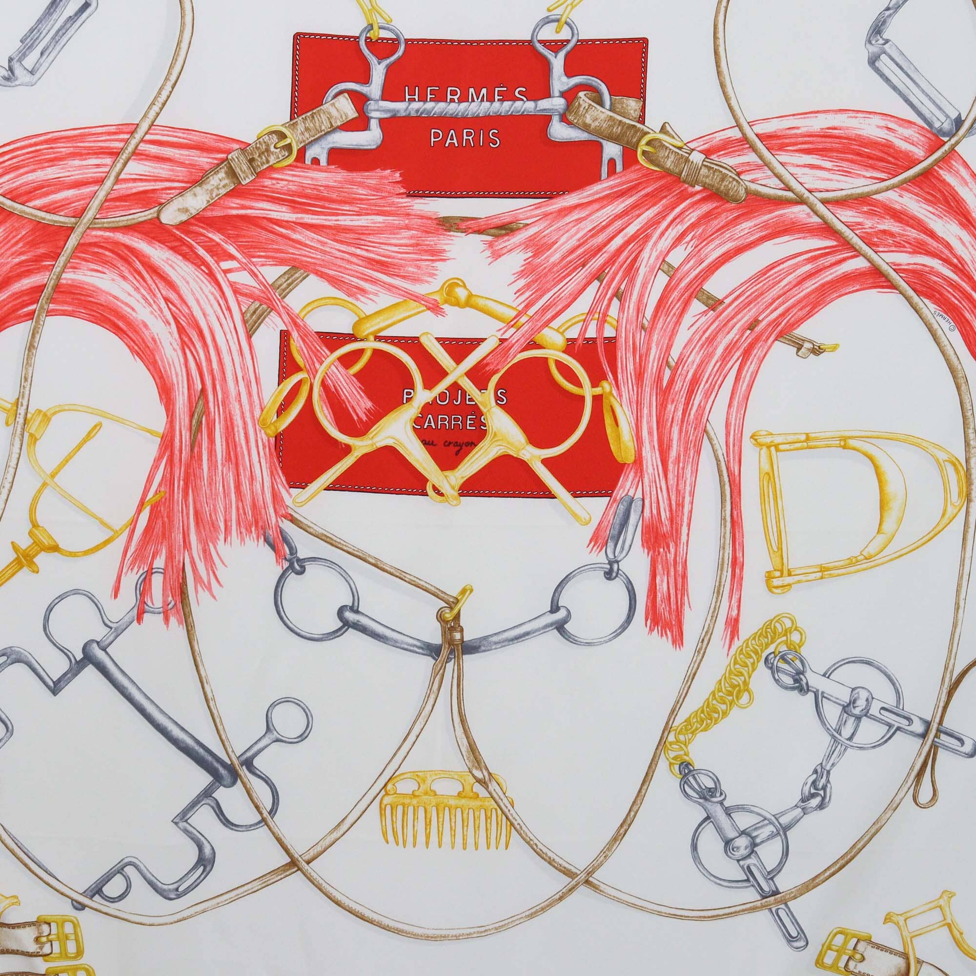 Hermes Rouge/Bianco Projects Carres Au Crayon Scarf Womens Hermes 