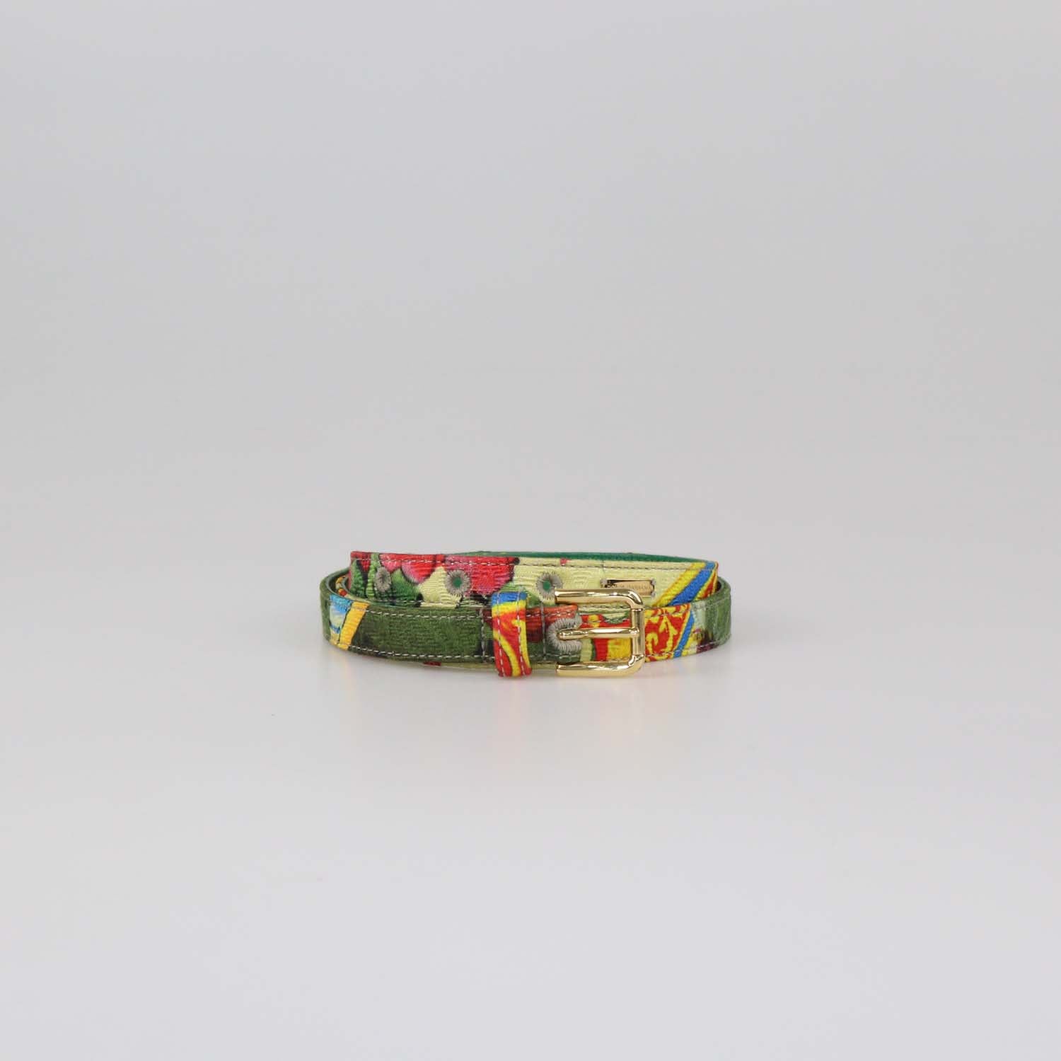 Dolce & Gabbana Multicolor Fabric and Leather Printed Thin Belt
