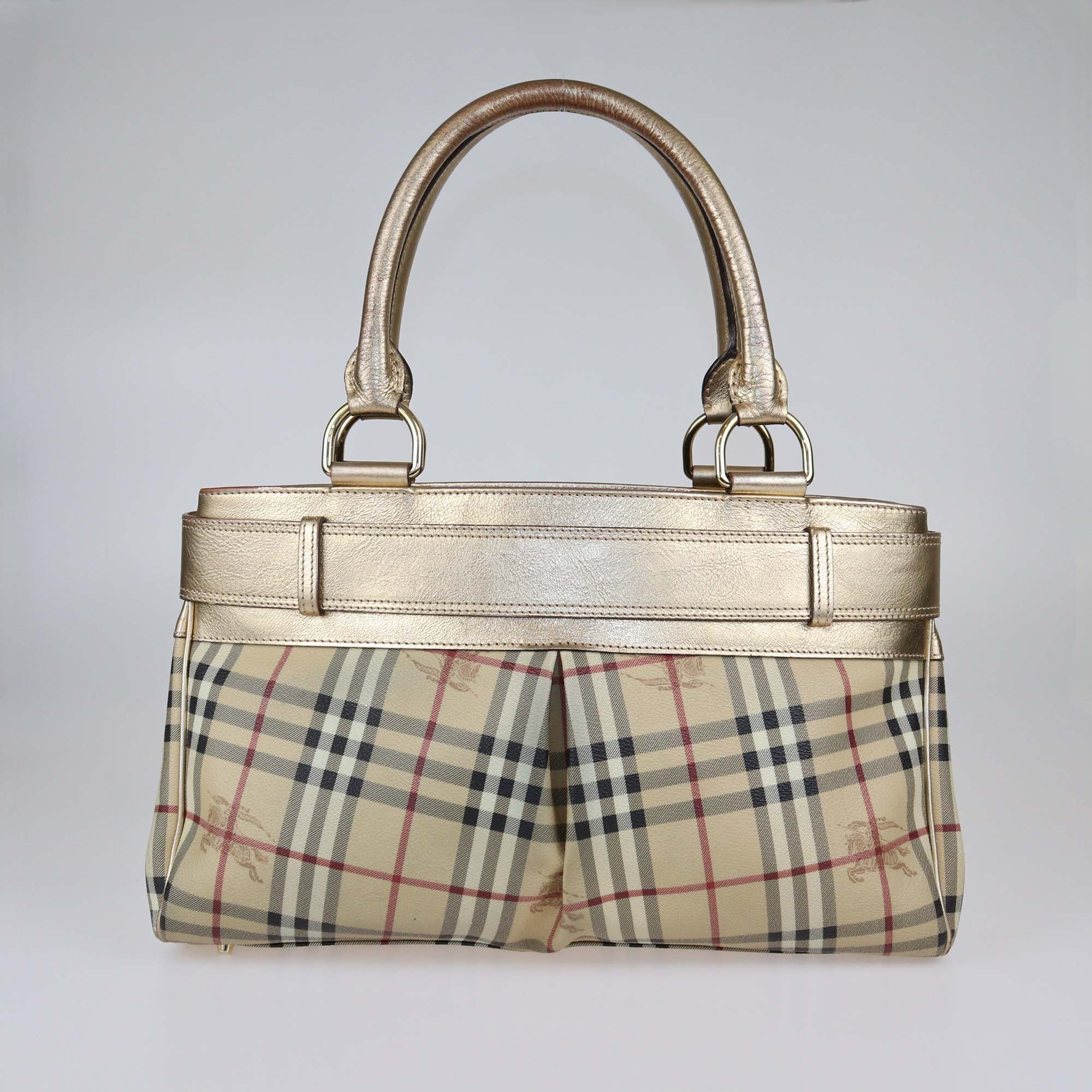 Burberry Beige/Gold Haymarket PVC and Leather Bridle Tote