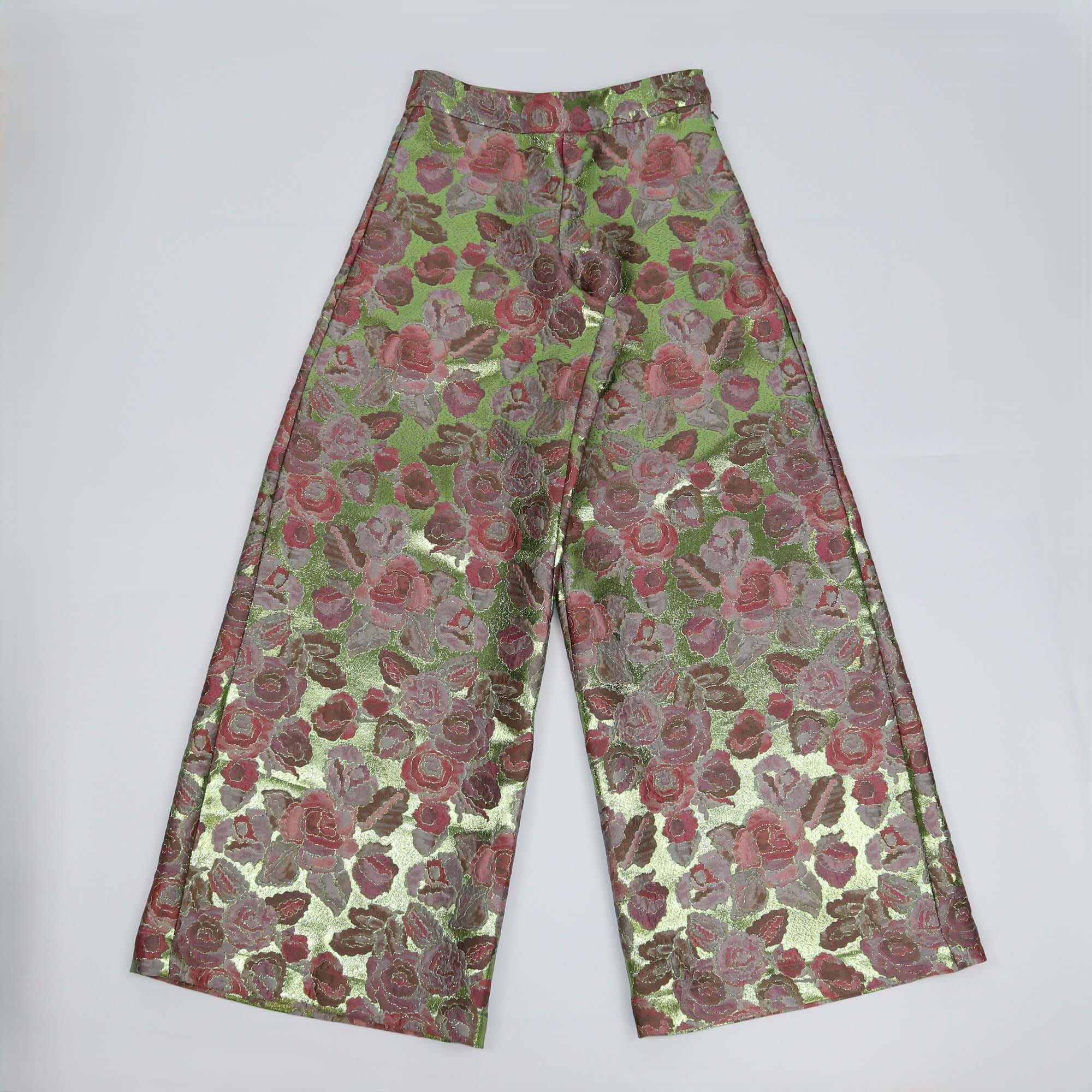 Biyan Pink/Green Floral Jacquard Pants Womens Biyan 