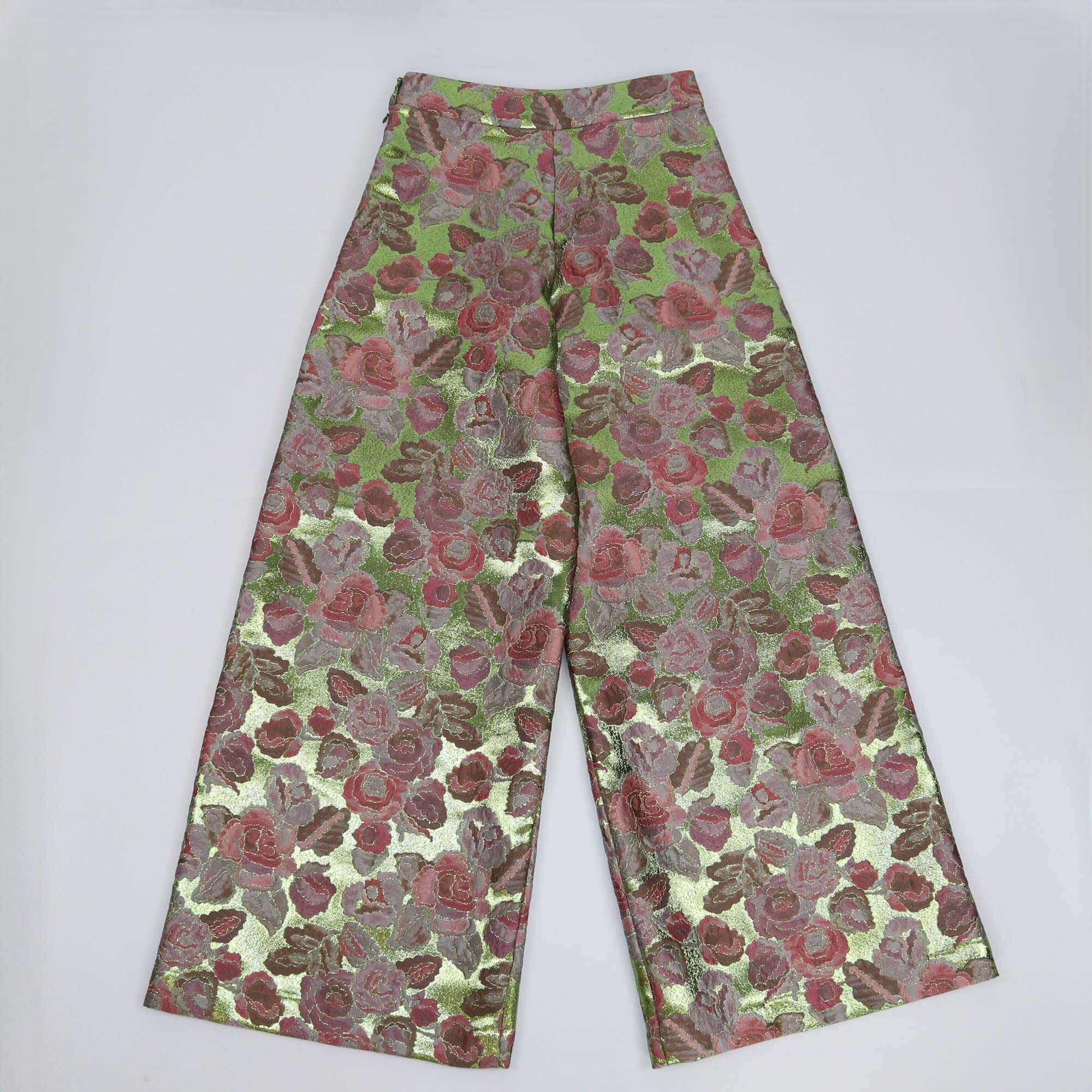 Biyan Pink/Green Floral Jacquard Pants Womens Biyan 