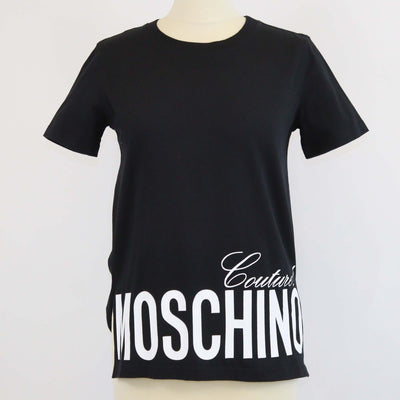 Moschino Couture Black Cotton Logo Print Crew Neck T-Shirt