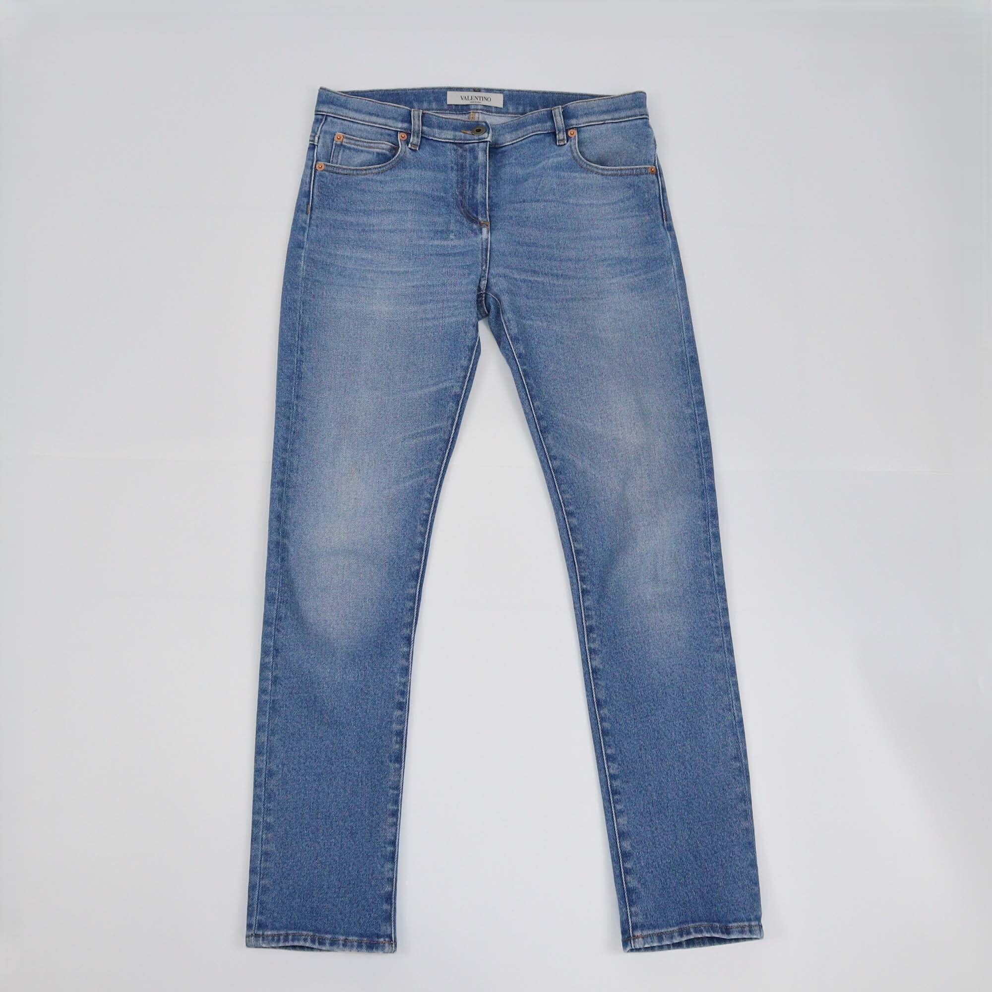 Valentino Blue Single V Logo Denim Slim Leg Pants Womens Valentino 