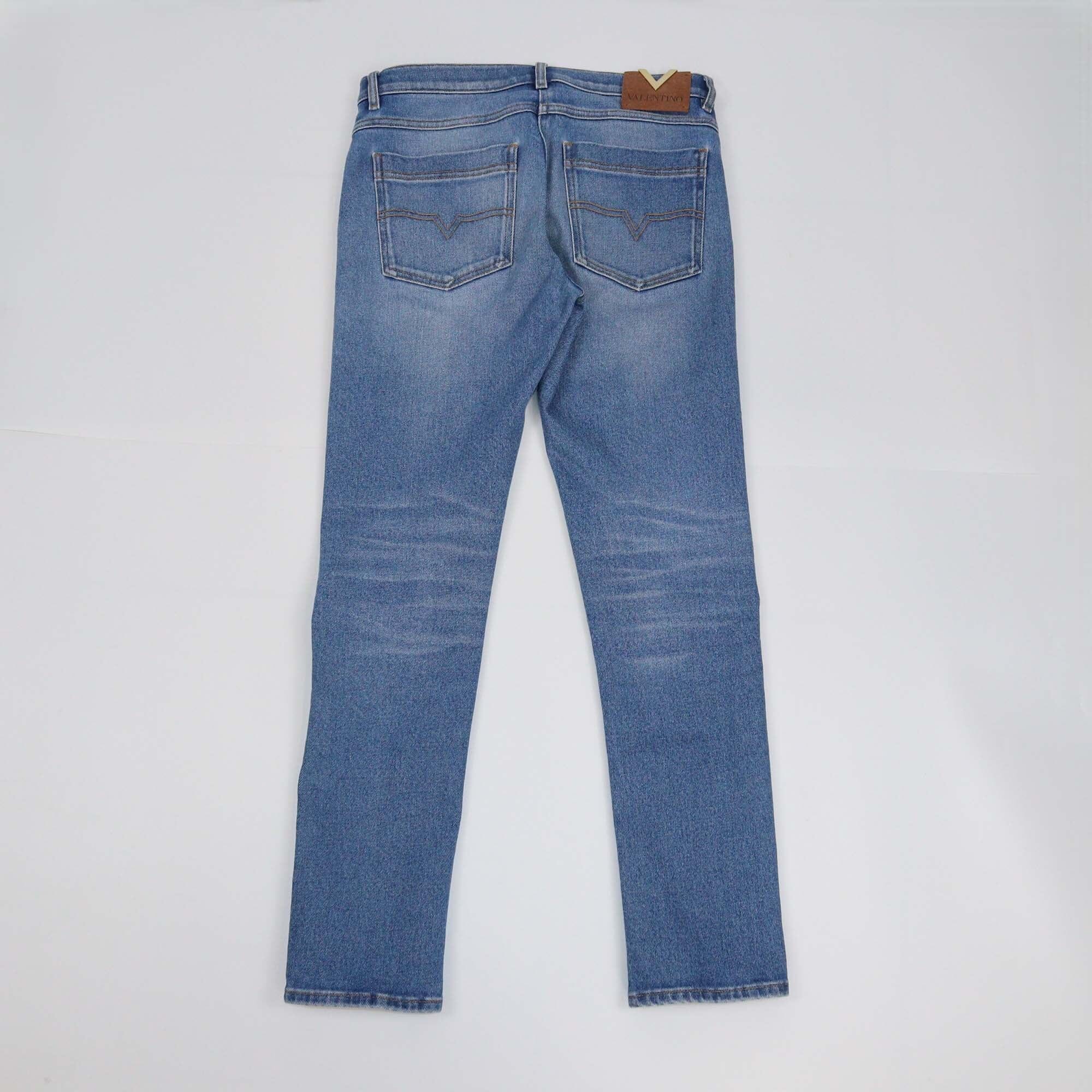 Valentino Blue Single V Logo Denim Slim Leg Pants Womens Valentino 