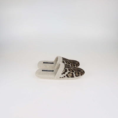 Dolce & Gabbana Beige/Brown Leopard Print Cotton and Linen Terry Slippers