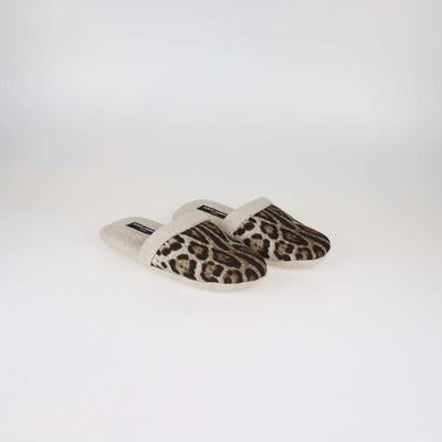 Dolce & Gabbana Beige/Brown Leopard Print Cotton and Linen Terry Slippers