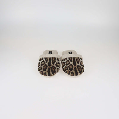Dolce & Gabbana Beige/Brown Leopard Print Cotton and Linen Terry Slippers