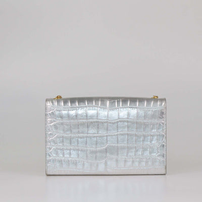 Saint Laurent Silver Croc Embossed Leather Medium Kate Shoulder Bag