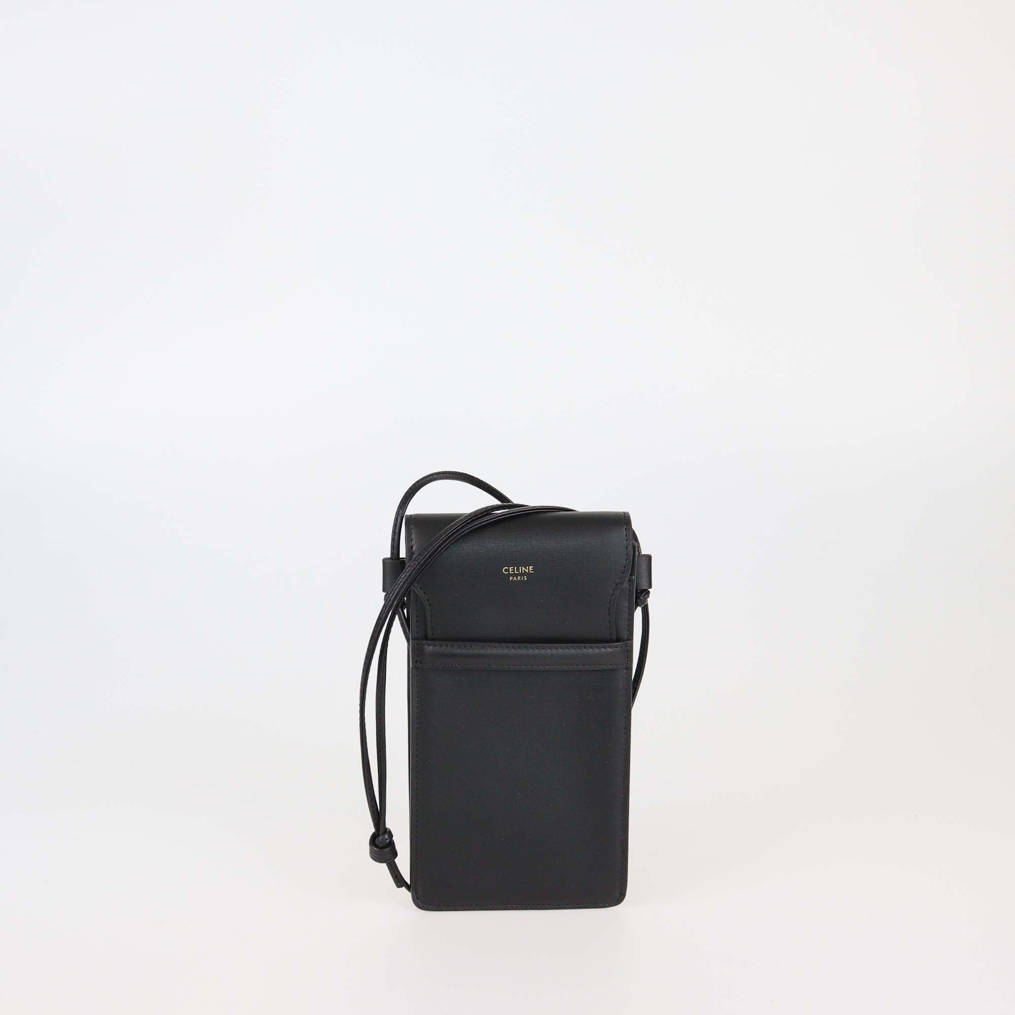 Celine Black Leather Phone Holder w/Strap