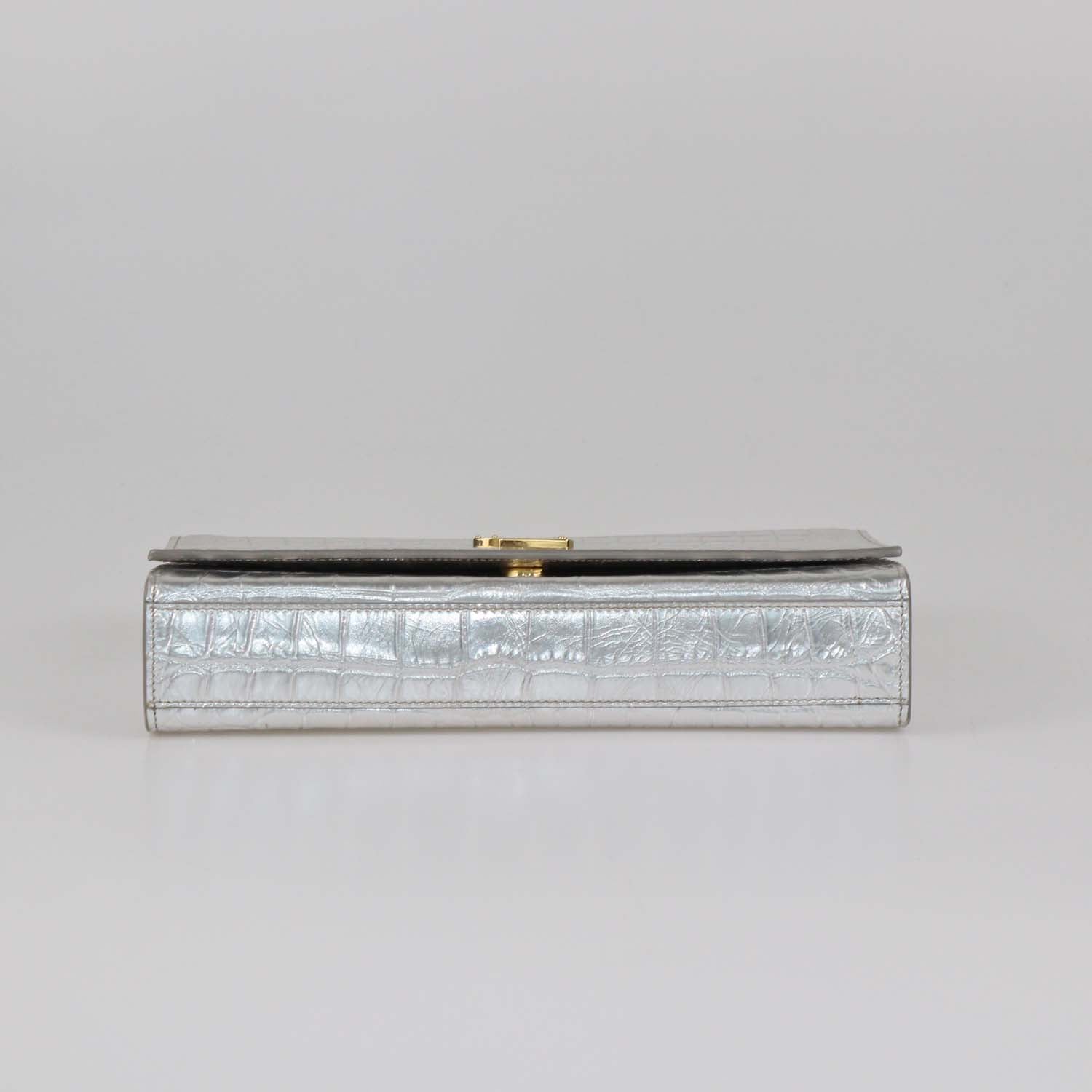 Saint Laurent Silver Croc Embossed Leather Medium Kate Shoulder Bag