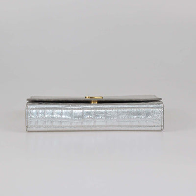Saint Laurent Silver Croc Embossed Leather Medium Kate Shoulder Bag