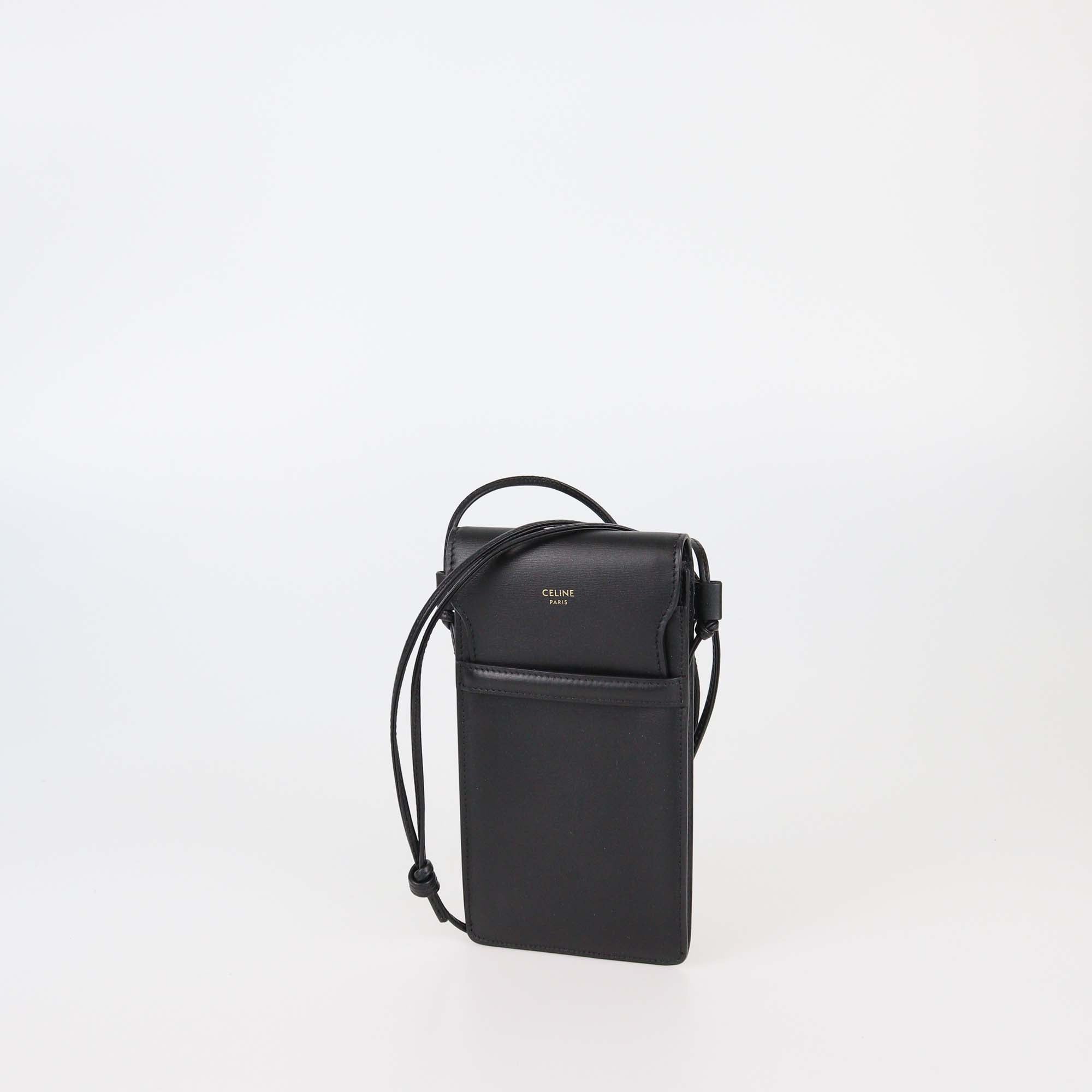 Celine Black Leather Phone Holder w/Strap