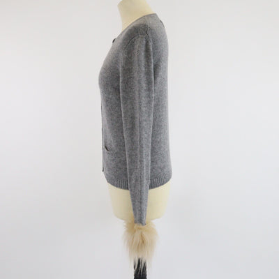 Prada Grey Shearling Trimmed Knit Long Sleeve Cardigan Womens Prada 