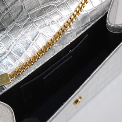 Saint Laurent Silver Croc Embossed Leather Medium Kate Shoulder Bag