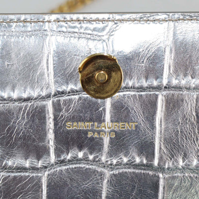 Saint Laurent Silver Croc Embossed Leather Medium Kate Shoulder Bag