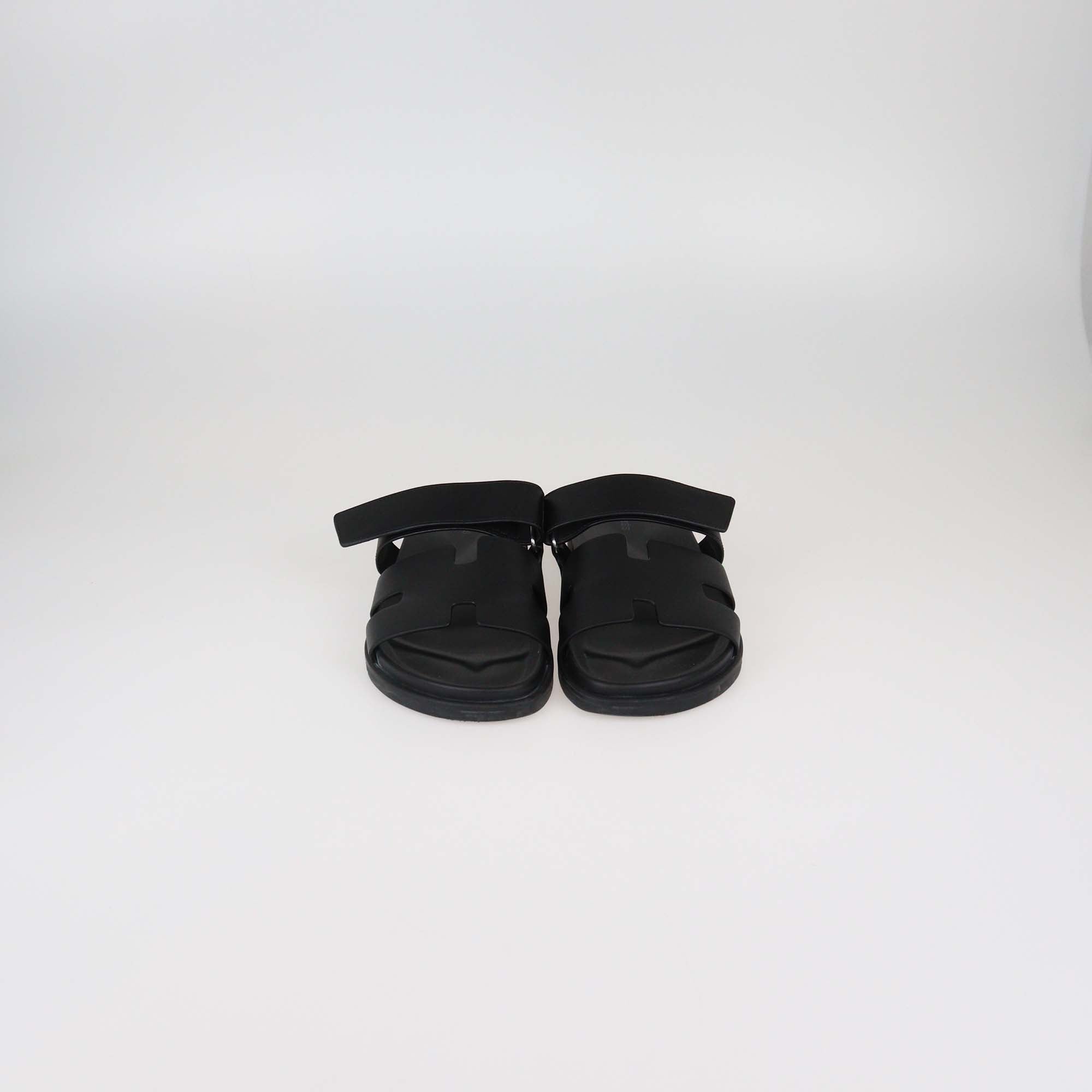 Hermes Black Leather Chypre Slide Sandals