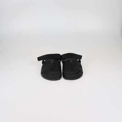Hermes Black Leather Chypre Slide Sandals
