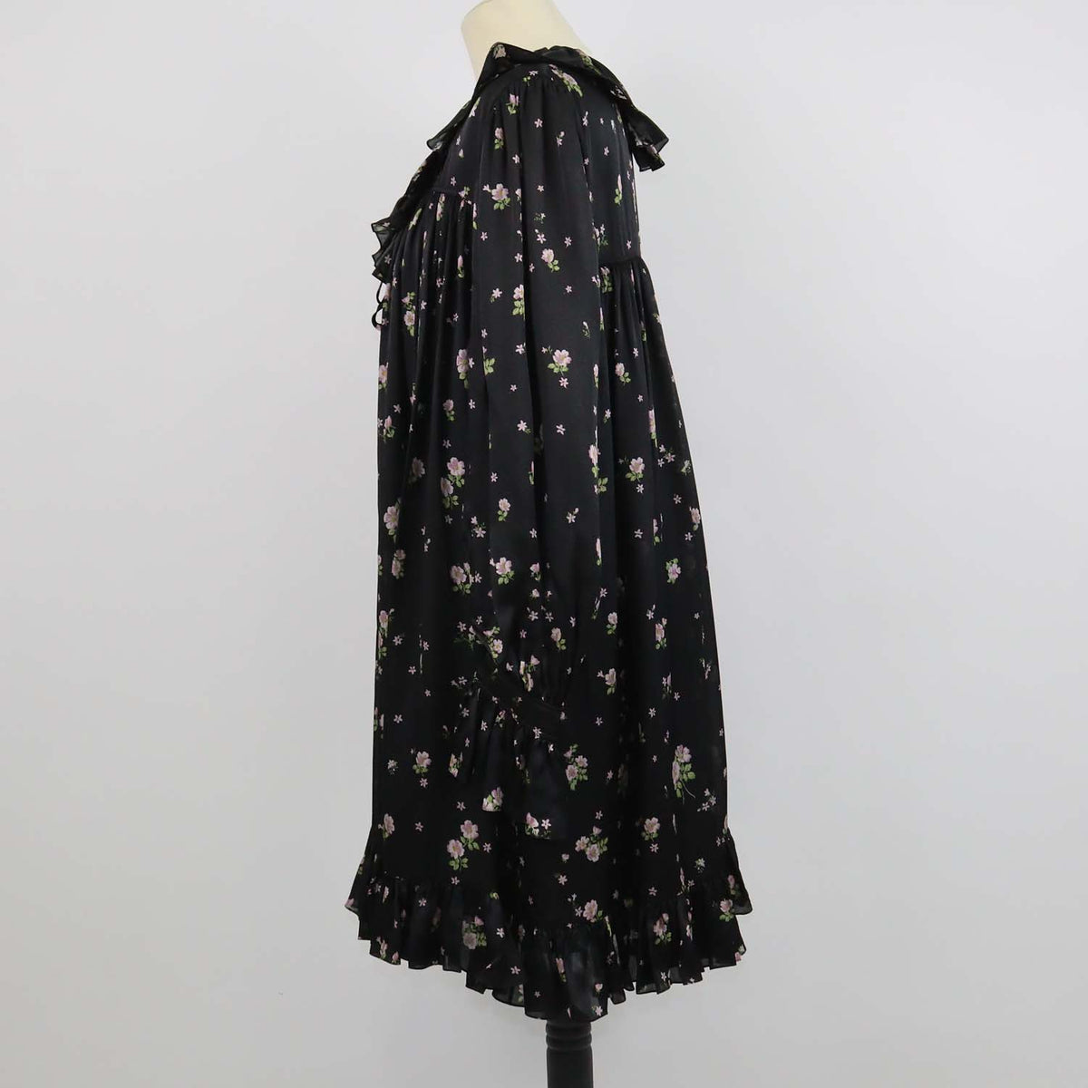 Chloe Black Silk Floral Print Ruffled Mini Dress