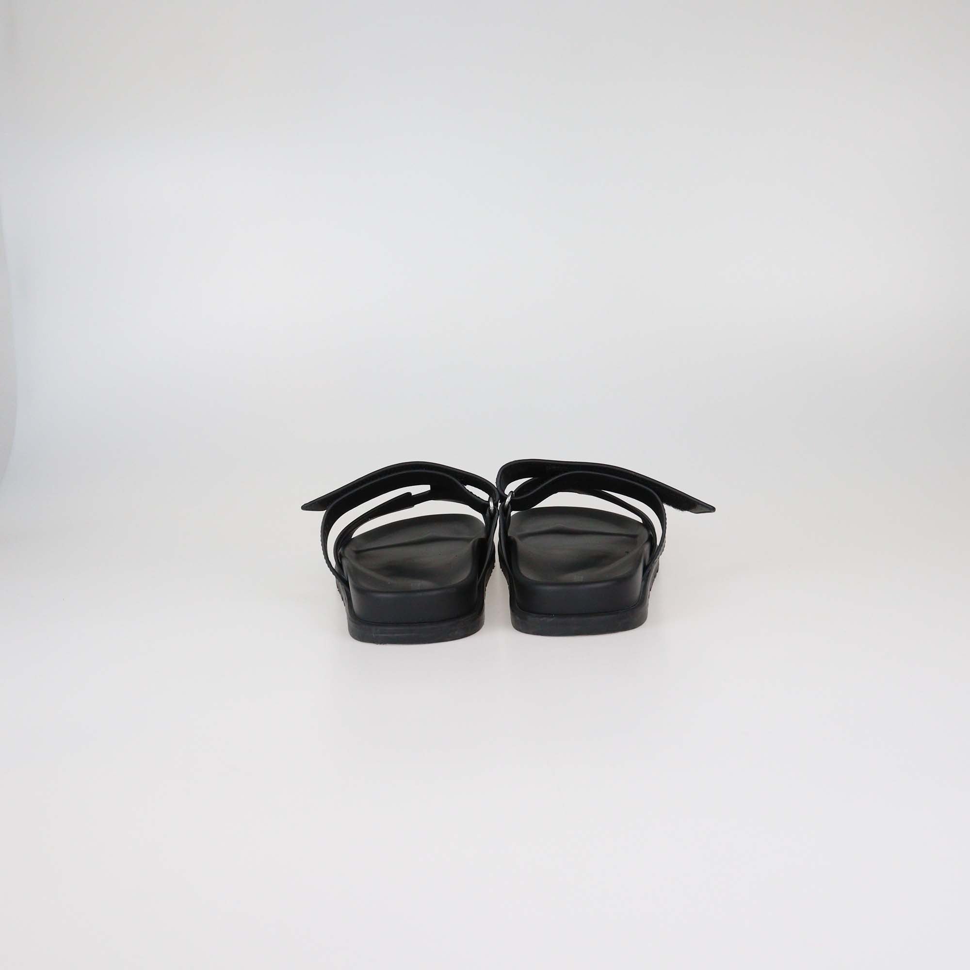 Hermes Black Leather Chypre Slide Sandals