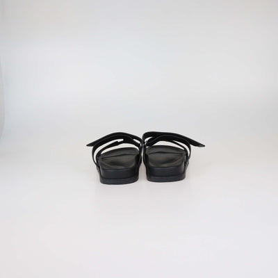 Hermes Black Leather Chypre Slide Sandals
