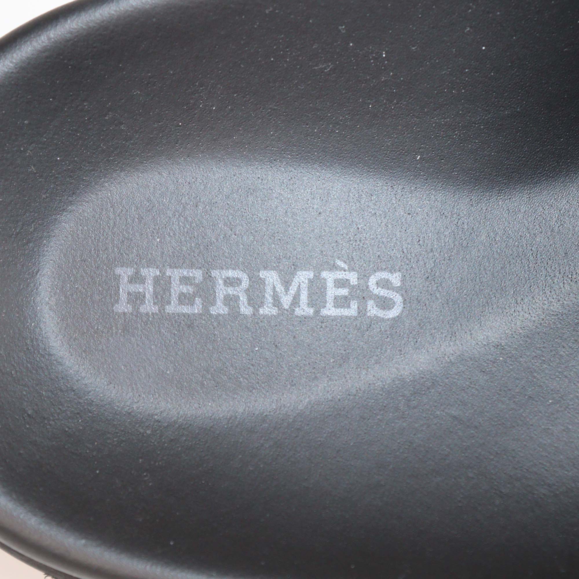 Hermes Black Leather Chypre Slide Sandals