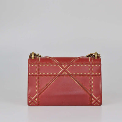 Christian Dior Red Cannage Leather Medium Studded Diorama Shoulder Bag