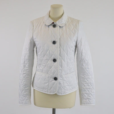 Burberry White/Checked Collar Diamond Quilted Button Front Jacket Womens Burberry 