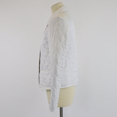 Burberry White/Checked Collar Diamond Quilted Button Front Jacket Womens Burberry 