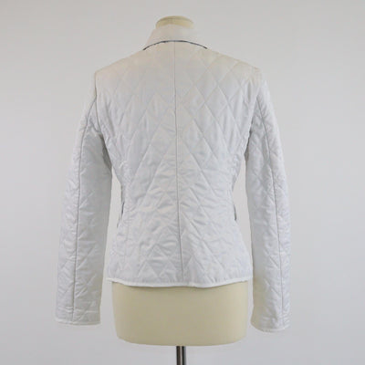 Burberry White/Checked Collar Diamond Quilted Button Front Jacket Womens Burberry 