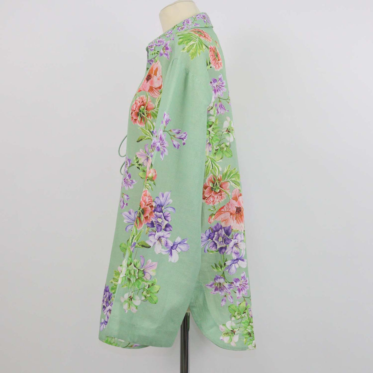 Hemant & Nandita Green Linen Cotton Floral Print Drop Shoulder Collar Tunic