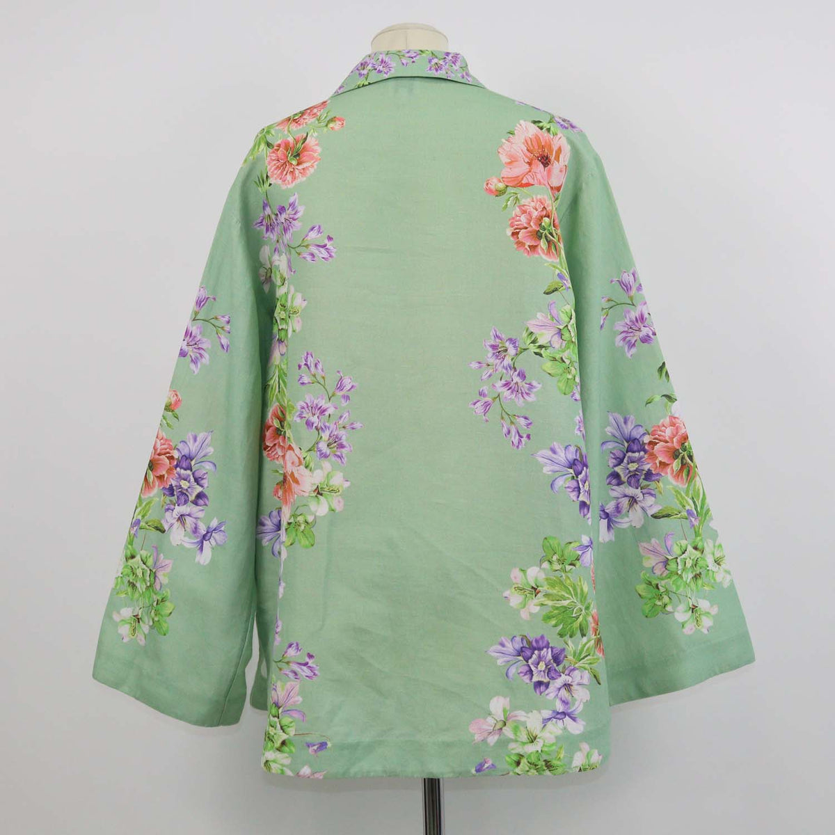 Hemant & Nandita Green Linen Cotton Floral Print Drop Shoulder Collar Tunic