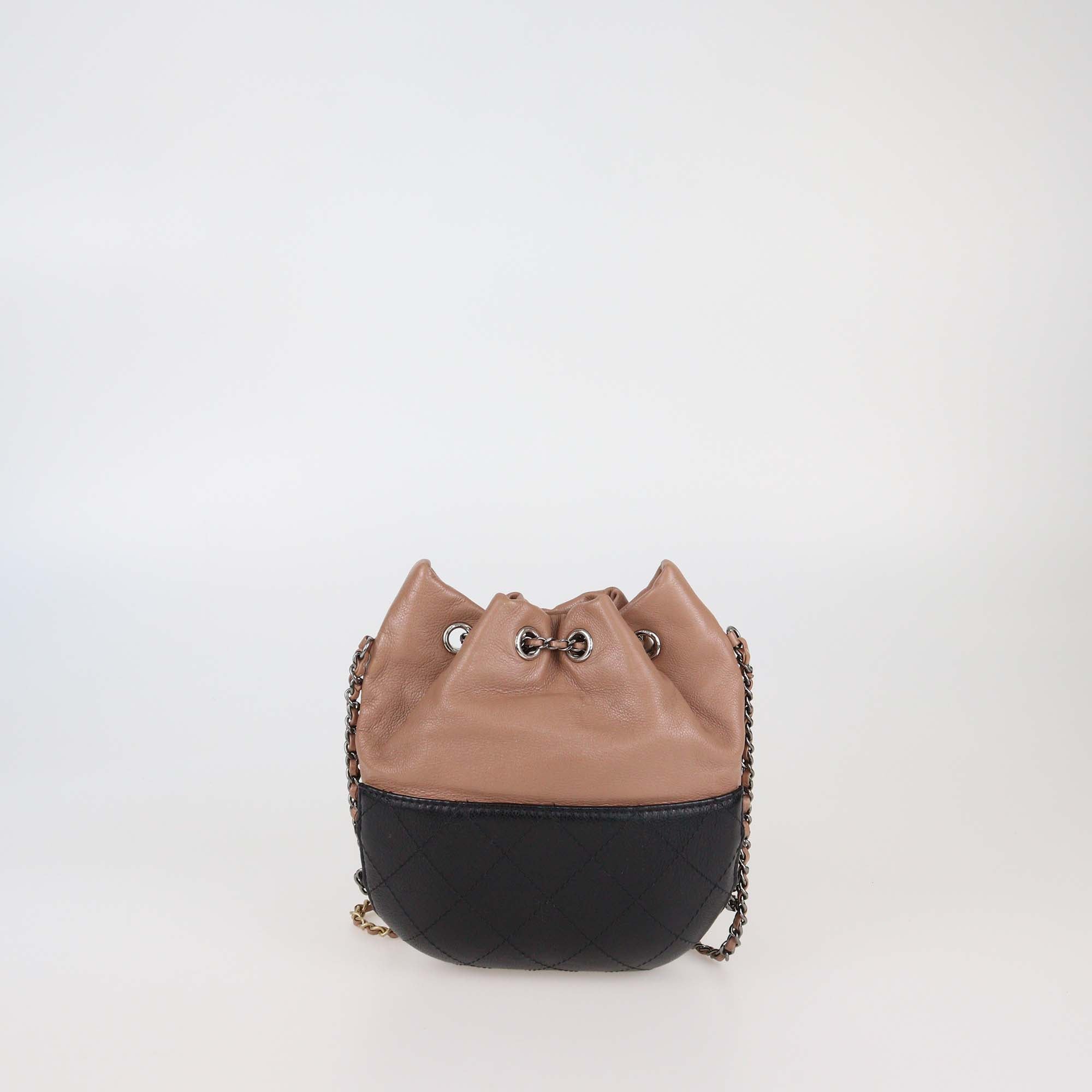 Chanel Beige/Black Leather Small Gabrielle Bucket Bag