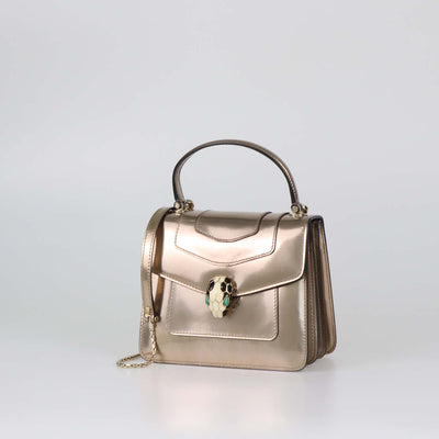 Bvlgari Metallic Patent Leather Small Serpenti Forever Top Handle Bag