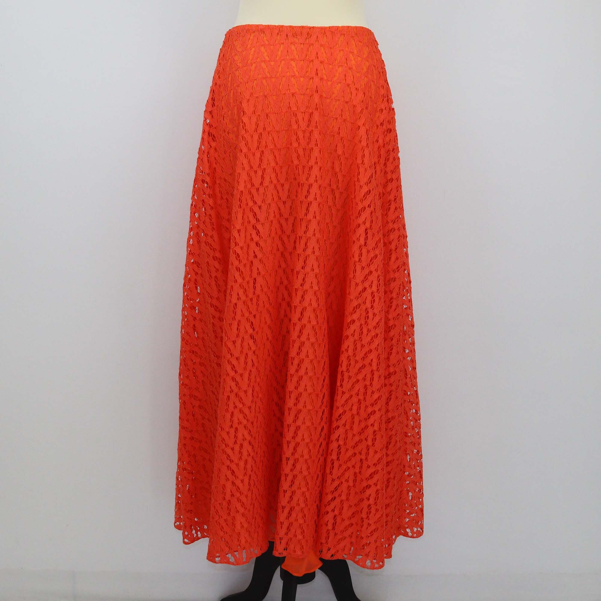 Valentino Orange Lace Pattern Maxi Skirt Womens Valentino 