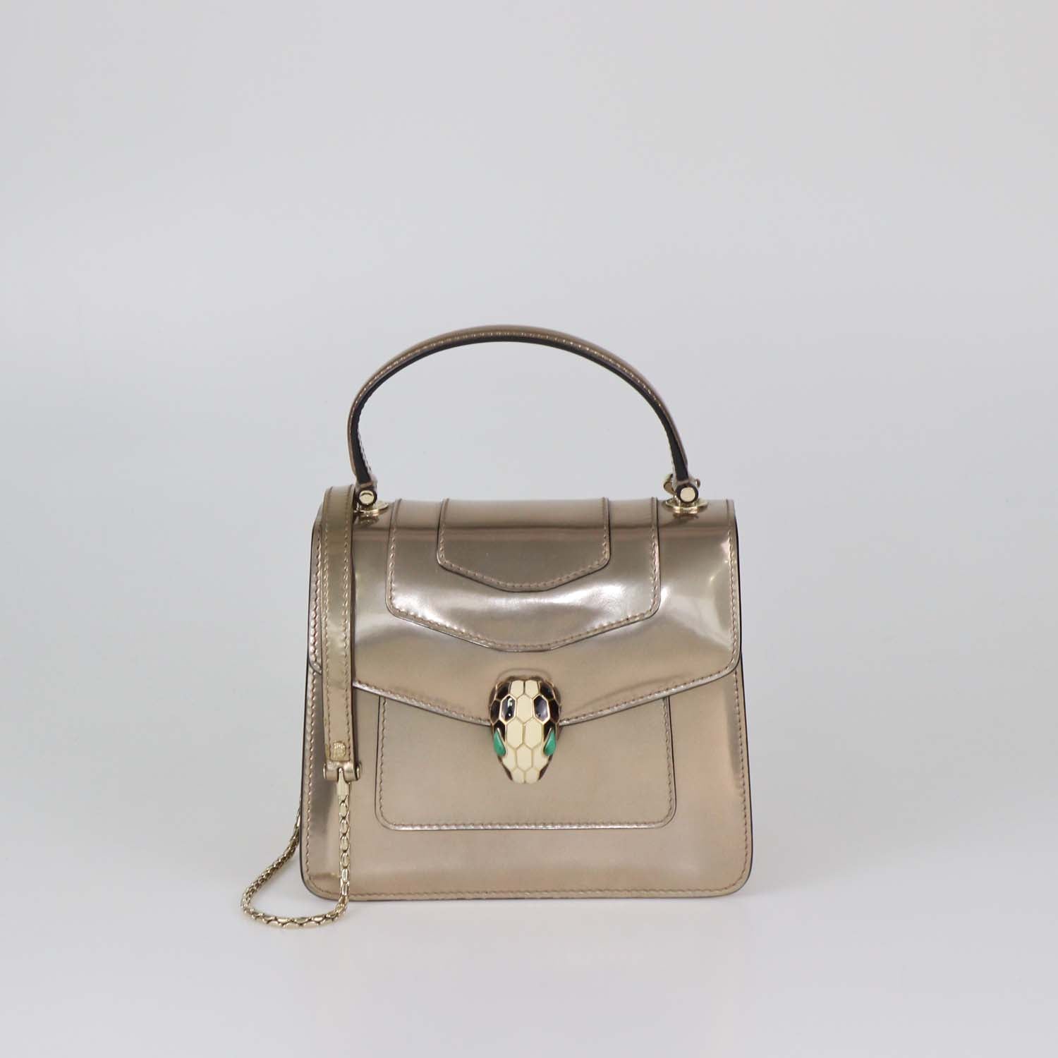 Bvlgari Metallic Patent Leather Small Serpenti Forever Top Handle Bag