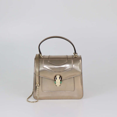 Bvlgari Metallic Patent Leather Small Serpenti Forever Top Handle Bag