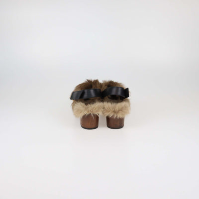 Gucci Black Leather and Fur Amstel Horsebit Slingback Clog Sandals