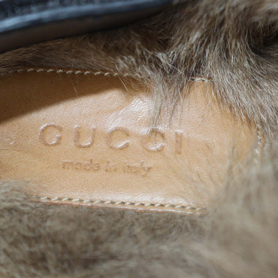 Gucci Black Leather and Fur Amstel Horsebit Slingback Clog Sandals