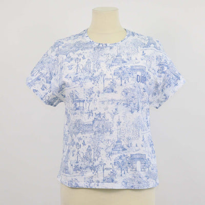 Christian Dior Kids Blue,White Cotton Land Marks Print T-Shirt